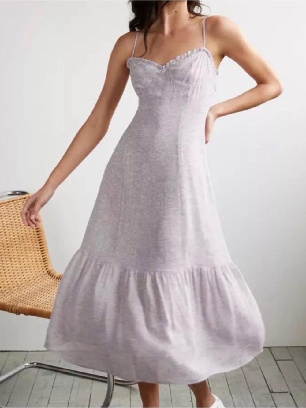 Aritzia Wilfred Broadway Ruffle slip flora midi cami dress Size 8 lavender